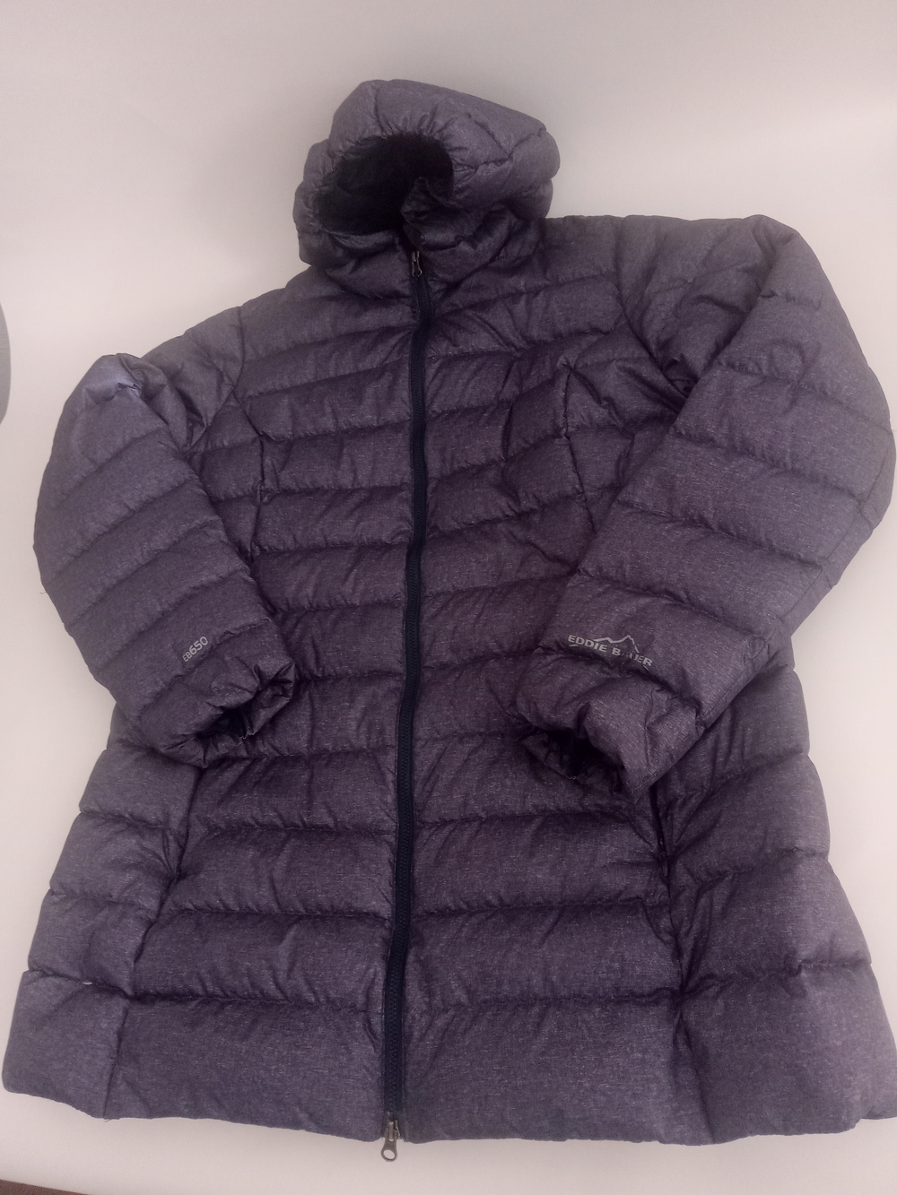 Eddie Bauer Women's Blueish 650 Fill Down  Hooded Quilted Puffer Coat Sz Large